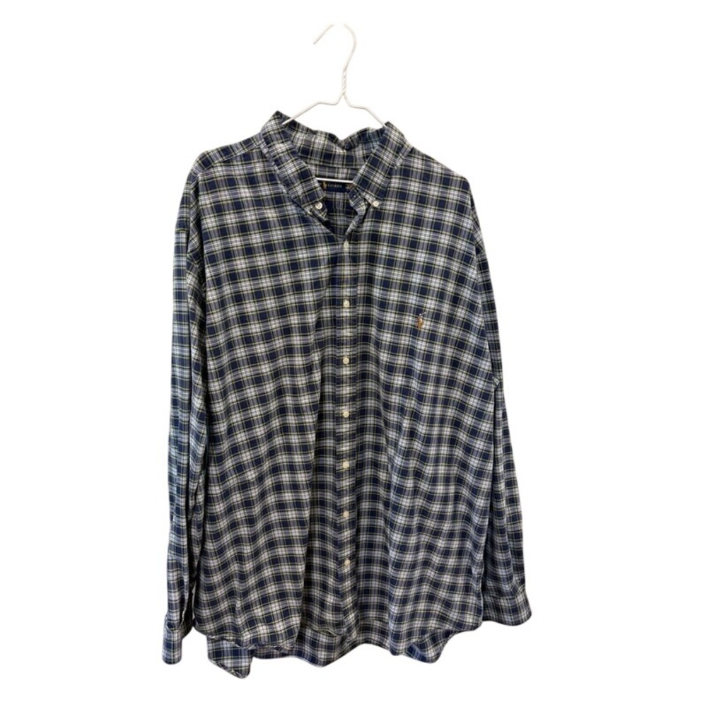 Ralph Lauren Mens 3XLT Navy Blue Tartan Plaid Button Down Shirt Long Sleeve Tall